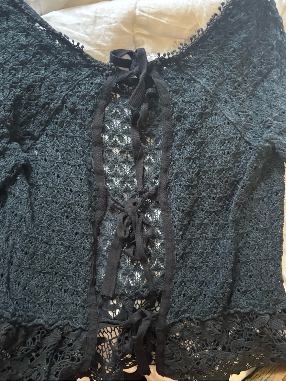 Free People Dark blue Crochet Lace Tie-Front Women's Top
